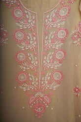 Viscose Organza- Unstitched Kurti Piece with Dupatta-Beige & Pink